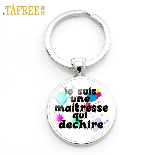 TAFREE merci maitresse key chain ring holder fashion silver color glass metal keychain for men women jewelry teachers gift CT278