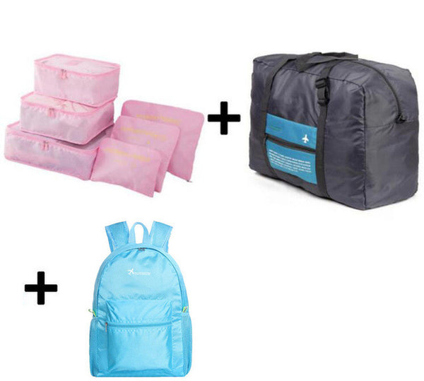2017 6pcs/set Plus Travel Handbags Plus Shoes Bags Men and Women Luggage Travel Bags Packing Cubes Organizer Folding Bag Bags