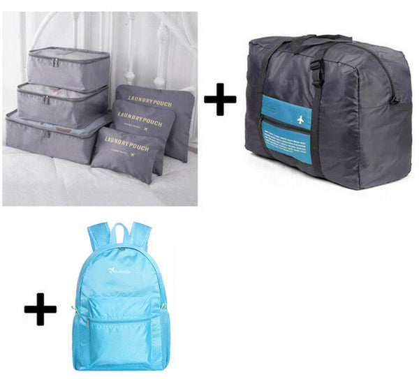 2017 6pcs/set Plus Travel Handbags Plus Shoes Bags Men and Women Luggage Travel Bags Packing Cubes Organizer Folding Bag Bags