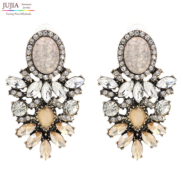 JUJIA trendy fashion jewelry Wholesale good quality big crystal earrings 2017 New statement fashion stud Earrings for women