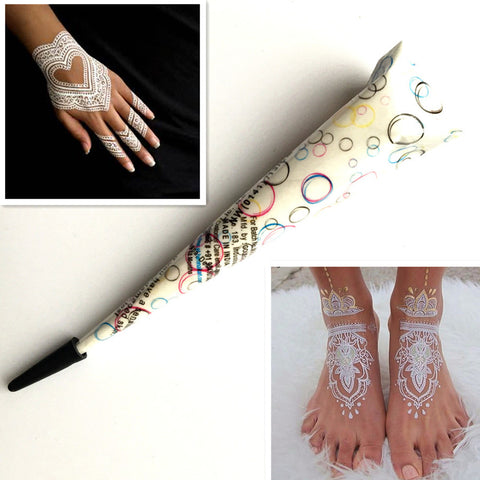 White Ink Color Indian Mehndi Henna Tattoo Paste Cone For Wedding Stencil Women Brides Body Art Paint Hand Foot Leg Henna Cream