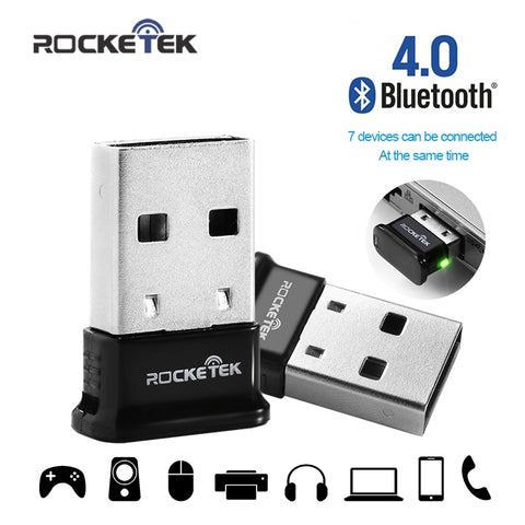Rocketek Wireless USB Bluetooth 4.0 Dongle Adapter Classic Bluetooth and Stereo Headset Compatible Transmitter for Computer