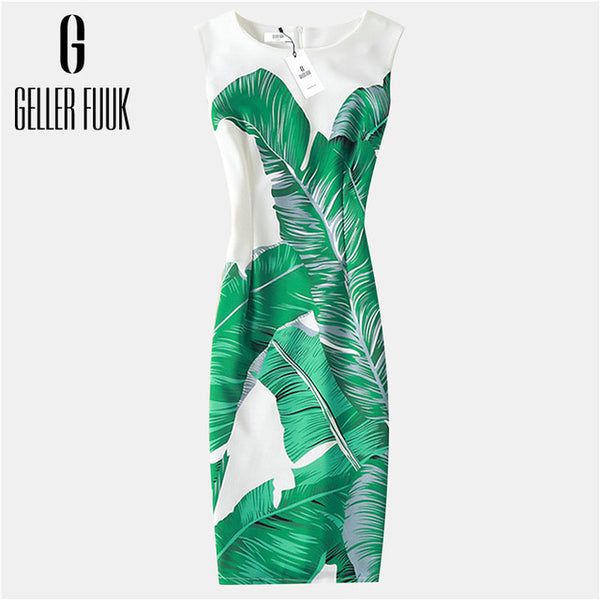 Geller Fuuk New 2017 Summer Women Dresses Casual Sheath Party Dress Sleeveless Knee-Length O-Neck Print Elegant Dress #A800