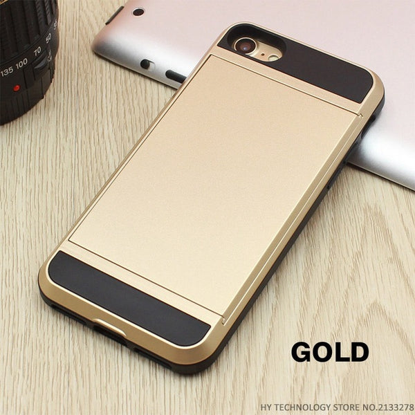 Armor Phone Cases for iPhone 5S SE 5 5C 6 S 6S 7 Plus Luxury Shell Silicone Plastic Credit Card Holder Slide Wallet Case Cover