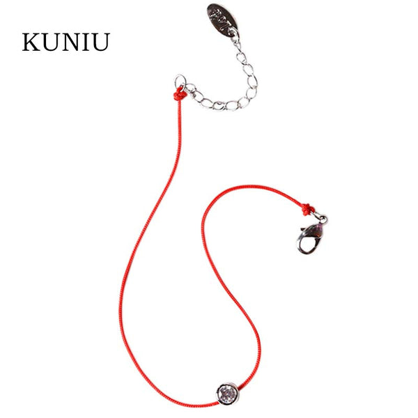 Women Bracelets Red String Hand Rope Simple One Crystal 2 Colors Fashion KUNIU Jewelry New Arrival Bracelets for Lovers