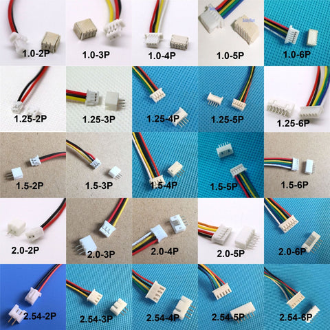 10 sets 1.0mm 1.25mm 1.5mm 2.0 2.54mm 2PIN /3/4/5/6/12P Pin Male & Female PCB Connector SH JST ZH PH XH 2 Pin