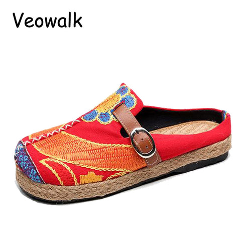Veowalk Extreme Low Top Women Casual Linen Cotton Loafers Handmade Vintage Ladies Canvas Walking Hemp Flat Shoes Zapato Mujer