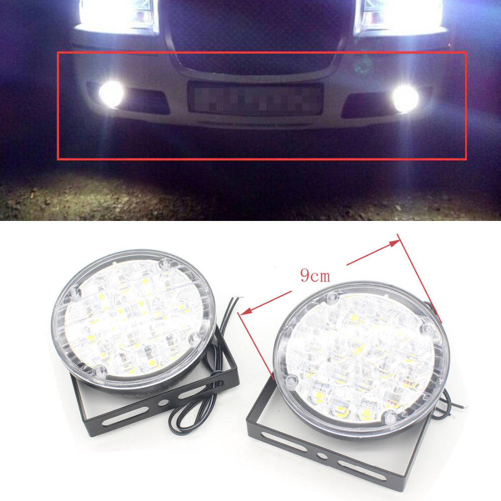 2X 18 LED 12V Round Auto Head LED Car Driving Light Automobiles Daytime Running Lights Led DRL Fog Lamp Warning Fog Light Xenon