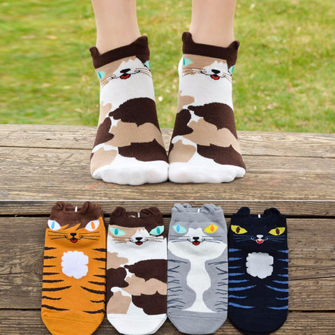 Socks Women Cartoon Cute Cat Keep Warm Cotton Footprints anti-foot Floor Socks For the season