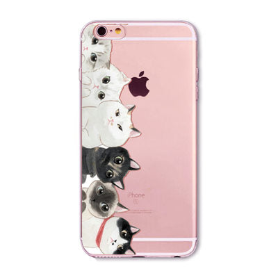 Cute Cat Case Cover For Apple iPhone 6 6s 7 Plus 6sPlus 6Plus 4 4s 5 5s SE Transparent Soft Silicone Cell Phone Bag Capa Cases