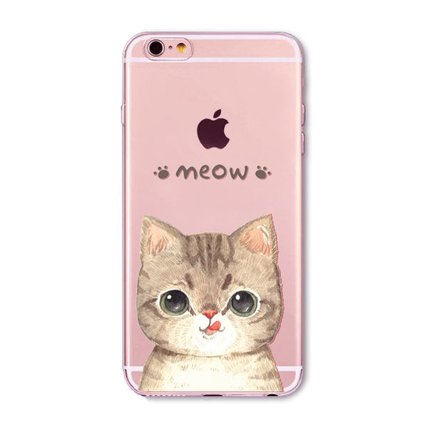 Cute Cat Case Cover For Apple iPhone 6 6s 7 Plus 6sPlus 6Plus 4 4s 5 5s SE Transparent Soft Silicone Cell Phone Bag Capa Cases