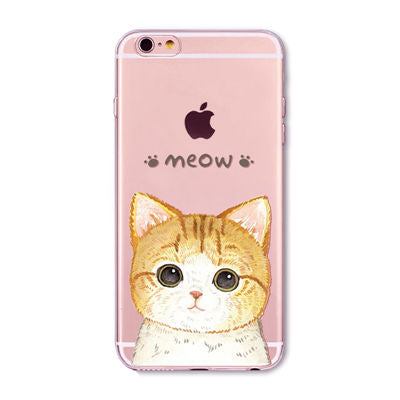 Cute Cat Case Cover For Apple iPhone 6 6s 7 Plus 6sPlus 6Plus 4 4s 5 5s SE Transparent Soft Silicone Cell Phone Bag Capa Cases