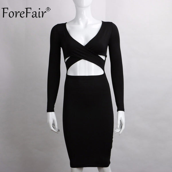 Blue Black White Long Sleeve Elastic Cotton Warm Winter Elegant Party Dresses 2015 Sexy Midi Pencil Club Bandage Bodycon Dress