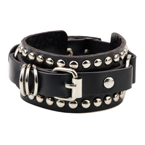 2017 New Fashion Casual gothic Punk Style rivet buckle belt PU Leather Bracelets Bangles for Women. Charm Wristband wrap bangle