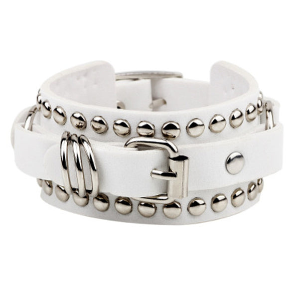 2017 New Fashion Casual gothic Punk Style rivet buckle belt PU Leather Bracelets Bangles for Women. Charm Wristband wrap bangle