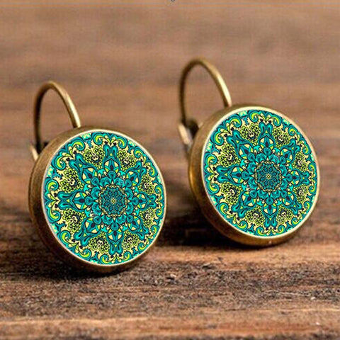 Earrings Handmade Jewelry For Women Vintage Flower Earring Mandala Symbol Om Zen Buddhism Yoga Henna enamel earrings jewelry