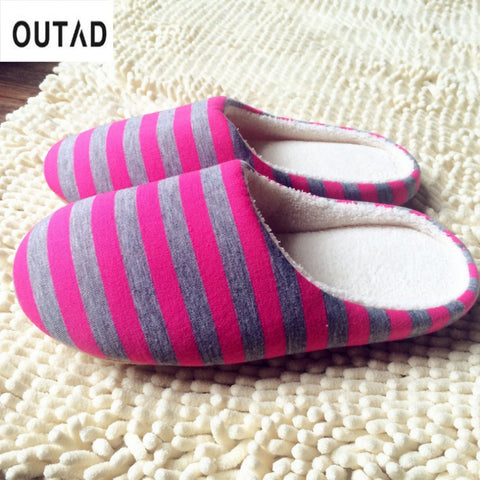 OUTAD 4 Color Winter Warm Soft indoor floor Slippers Women/Men Shoes Striped Cloth Bottom Universal Couple Lovers Plush Home