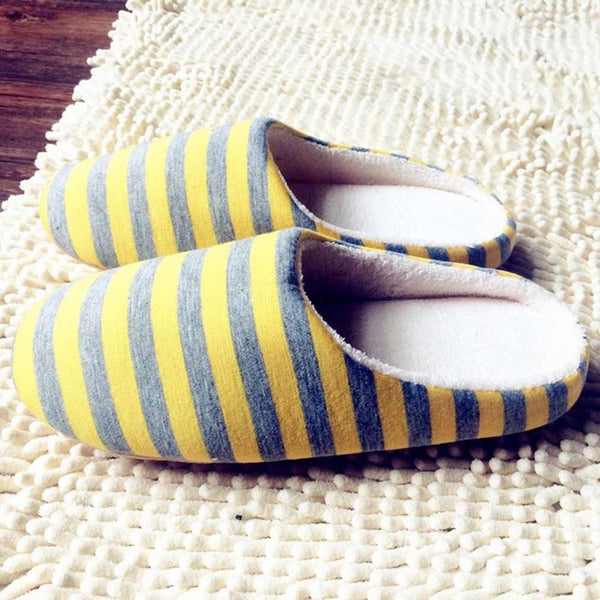 OUTAD 4 Color Winter Warm Soft indoor floor Slippers Women/Men Shoes Striped Cloth Bottom Universal Couple Lovers Plush Home