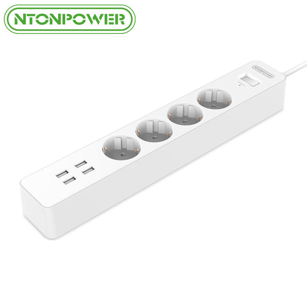 NTONPOWER NSC Smart USB Power Strip Socket EU Plug Overload Switch Surge Protector 4 Outlet 4 Port USB Charger - 1.8M Power Cord