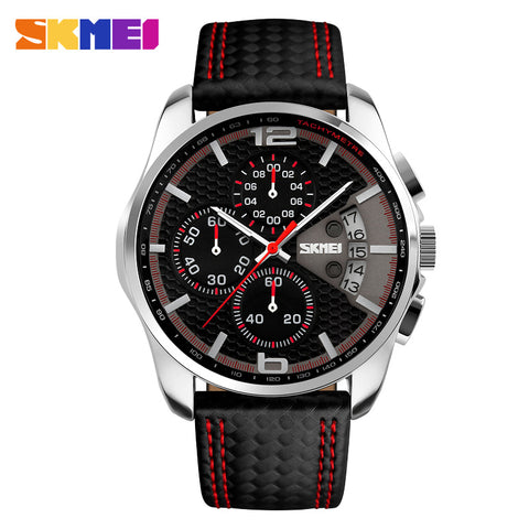 SKMEI Outdoor Sports Quartz Watches Men Top Luxury Brand Chronograph Leather Waterproof Wristwatches Relogio Masculino 9106