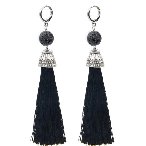 19 Styles Silk Boho Long Tassel Earrings Tiger Eye Lava Natural Stone Earrings Bohemian Women Dangle Earrings Gifts Jewelry