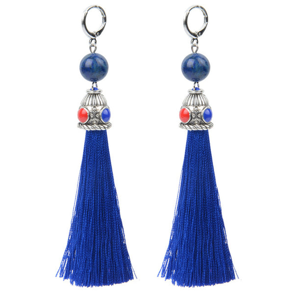 19 Styles Silk Boho Long Tassel Earrings Tiger Eye Lava Natural Stone Earrings Bohemian Women Dangle Earrings Gifts Jewelry
