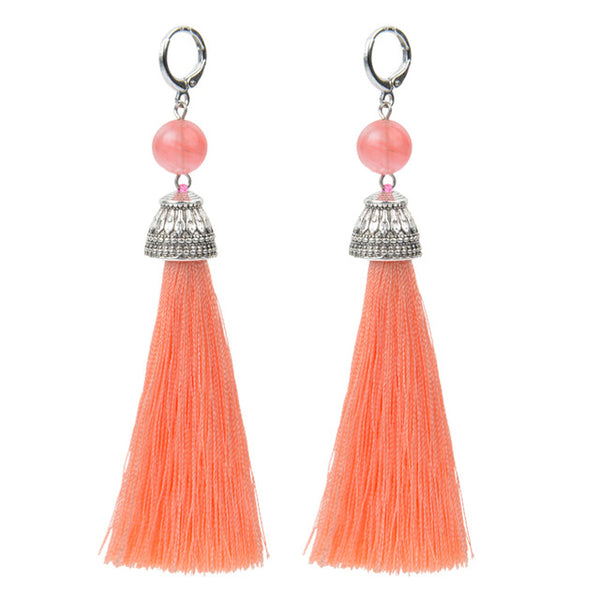 19 Styles Silk Boho Long Tassel Earrings Tiger Eye Lava Natural Stone Earrings Bohemian Women Dangle Earrings Gifts Jewelry