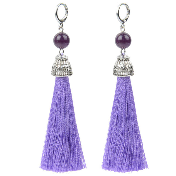 19 Styles Silk Boho Long Tassel Earrings Tiger Eye Lava Natural Stone Earrings Bohemian Women Dangle Earrings Gifts Jewelry