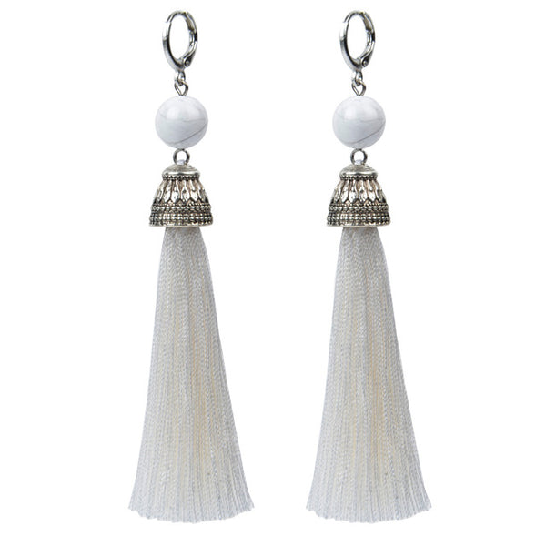 19 Styles Silk Boho Long Tassel Earrings Tiger Eye Lava Natural Stone Earrings Bohemian Women Dangle Earrings Gifts Jewelry