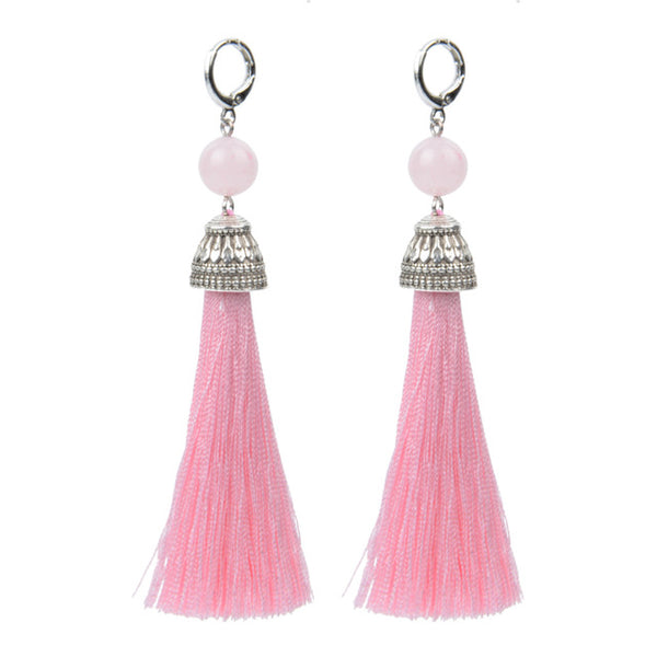 19 Styles Silk Boho Long Tassel Earrings Tiger Eye Lava Natural Stone Earrings Bohemian Women Dangle Earrings Gifts Jewelry