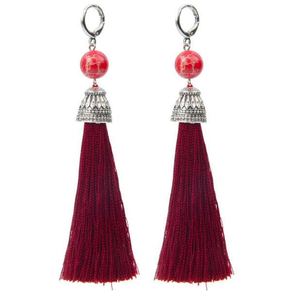 19 Styles Silk Boho Long Tassel Earrings Tiger Eye Lava Natural Stone Earrings Bohemian Women Dangle Earrings Gifts Jewelry