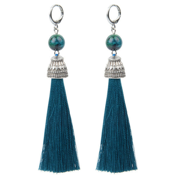 19 Styles Silk Boho Long Tassel Earrings Tiger Eye Lava Natural Stone Earrings Bohemian Women Dangle Earrings Gifts Jewelry