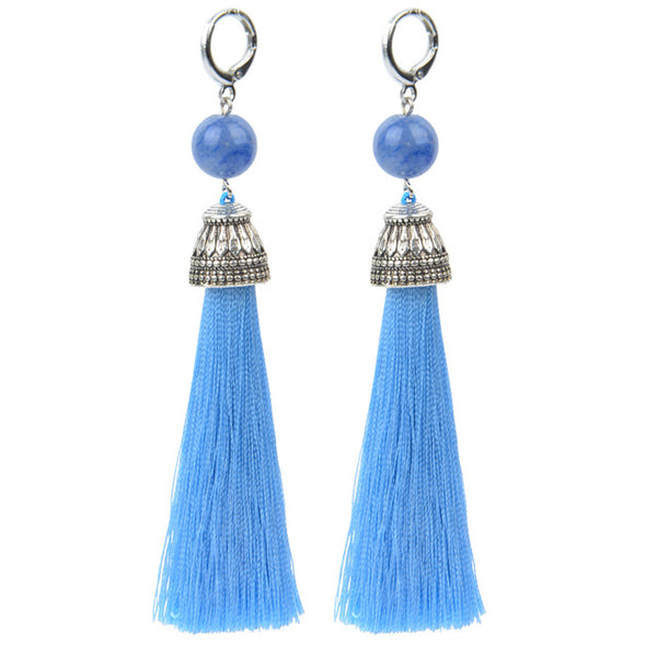 19 Styles Silk Boho Long Tassel Earrings Tiger Eye Lava Natural Stone Earrings Bohemian Women Dangle Earrings Gifts Jewelry