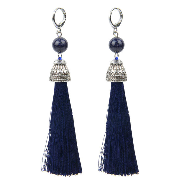 19 Styles Silk Boho Long Tassel Earrings Tiger Eye Lava Natural Stone Earrings Bohemian Women Dangle Earrings Gifts Jewelry