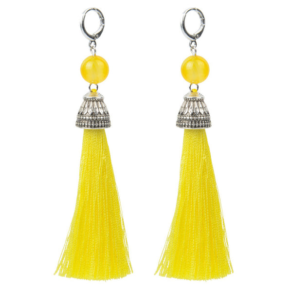 19 Styles Silk Boho Long Tassel Earrings Tiger Eye Lava Natural Stone Earrings Bohemian Women Dangle Earrings Gifts Jewelry