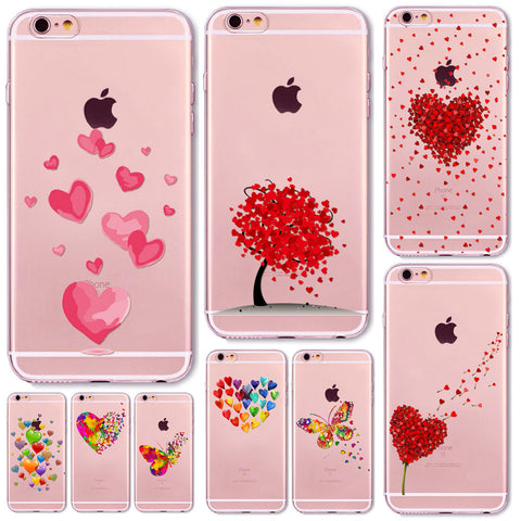 Watercolor Butterfly Pink Love Heart Transparent Silicon Protective Cell Phone Cover For iphone 7 6 6s 5 5s se 7 Plus Case