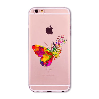 Watercolor Butterfly Pink Love Heart Transparent Silicon Protective Cell Phone Cover For iphone 7 6 6s 5 5s se 7 Plus Case