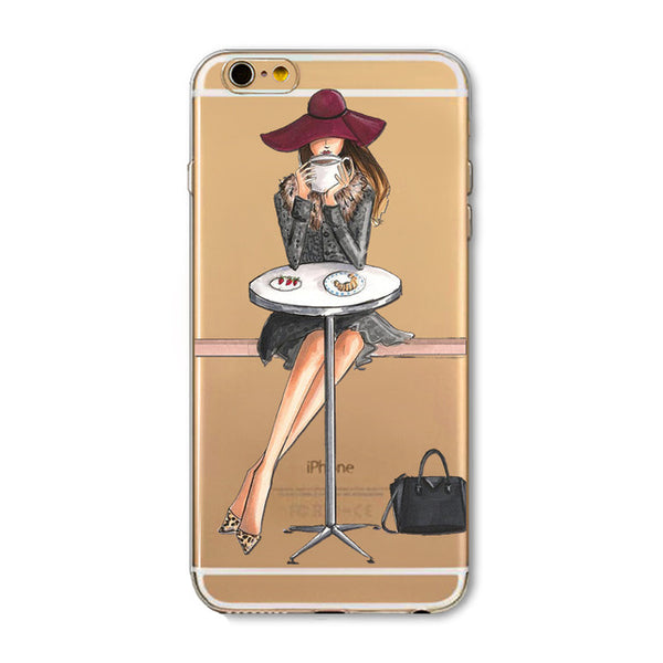 New Ice cream Donuts Macaron Pattern Case Cover For iphone 6 6S Cute Girl Dress Transparent Silicone Moblie Phone Bag Protective