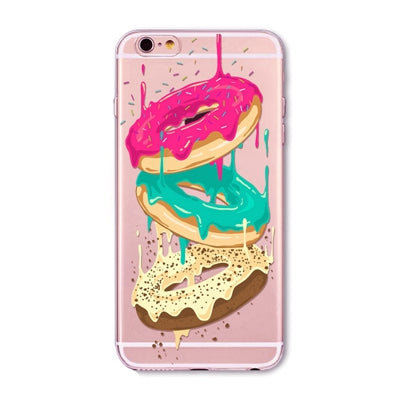 New Ice cream Donuts Macaron Pattern Case Cover For iphone 6 6S Cute Girl Dress Transparent Silicone Moblie Phone Bag Protective