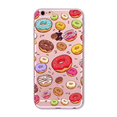 New Ice cream Donuts Macaron Pattern Case Cover For iphone 6 6S Cute Girl Dress Transparent Silicone Moblie Phone Bag Protective