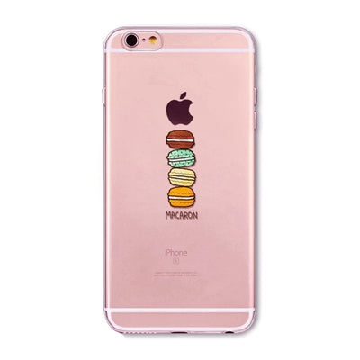 New Ice cream Donuts Macaron Pattern Case Cover For iphone 6 6S Cute Girl Dress Transparent Silicone Moblie Phone Bag Protective