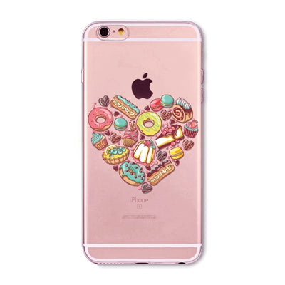 New Ice cream Donuts Macaron Pattern Case Cover For iphone 6 6S Cute Girl Dress Transparent Silicone Moblie Phone Bag Protective