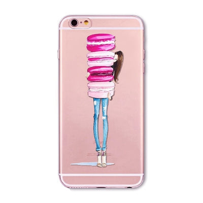 New Ice cream Donuts Macaron Pattern Case Cover For iphone 6 6S Cute Girl Dress Transparent Silicone Moblie Phone Bag Protective