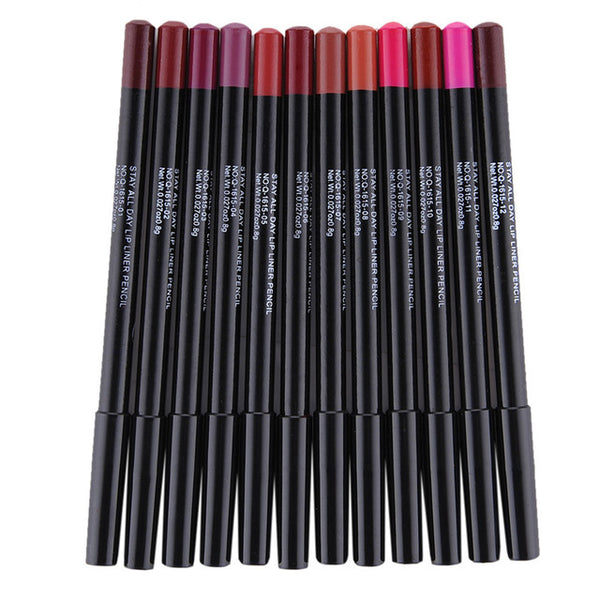 12pcs Professional Multi-functional Lipliner Pencil Long Lasting Waterproof Lip Eye Brow Cosmetic Makeup Colorful Lip Liner Pens