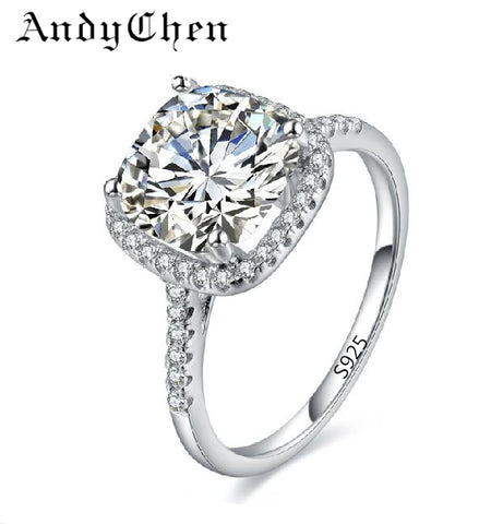 AndyChen Silver Color Wedding Ring for Women AAA Zircon Jewelry Bague Bijoux Femme Engagement Accessories ASR035