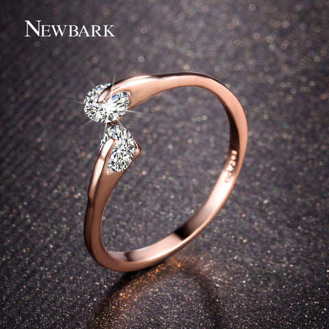 NEWBARK 0.25ct Open Rings Double Round CZ Crystal Stone Tension Setting Rose Gold & Silver Color for Girls Women Eternity Ring