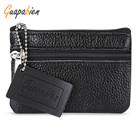 Guapabien Simple Unisex Wallets Money Holder Case Leather Double Zippers Change Purse Women Leather Small Coin Purse Key Ring