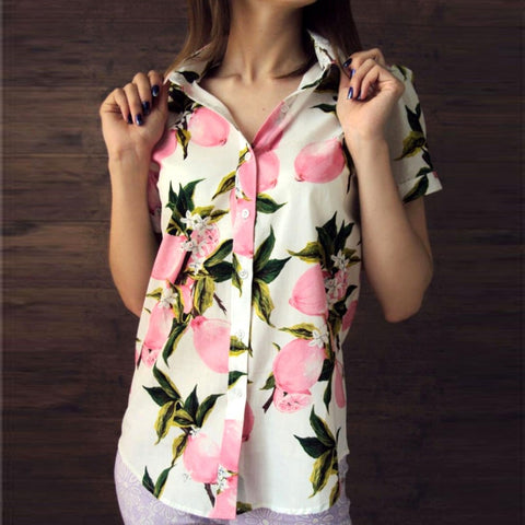 Summer Short Sleeve Beach Shirt Women Floral Blouses Print Cotton Tops Ladies Short Blusas Plus Size Women Clothes Fashion Shirt