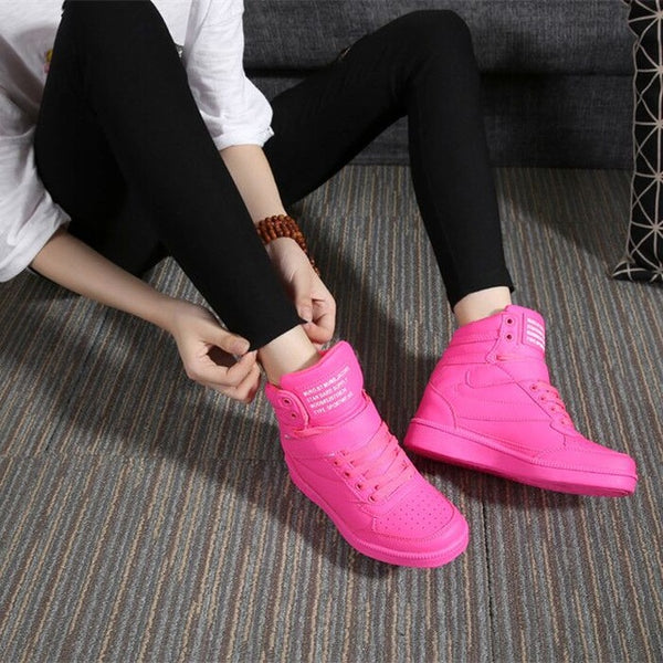 New 2017 Spring Autumn Ankle Boots Heels Shoes Women Casual Shoes Height Increased High Top Shoes Mixed Color Winter Boots