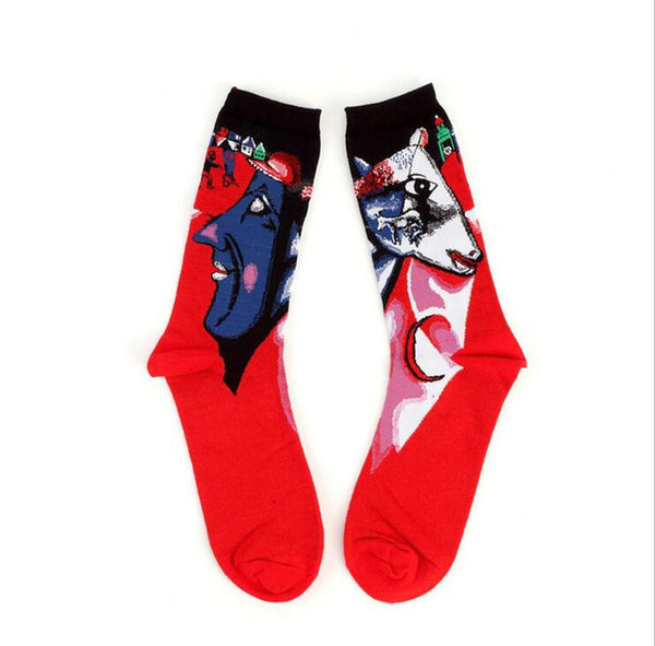 Fashion Art Cotton Crew Printed Socks Painting Character Pattern Women Men Harajuku Design Sox Calcetine Van Gogh Novelty Funny